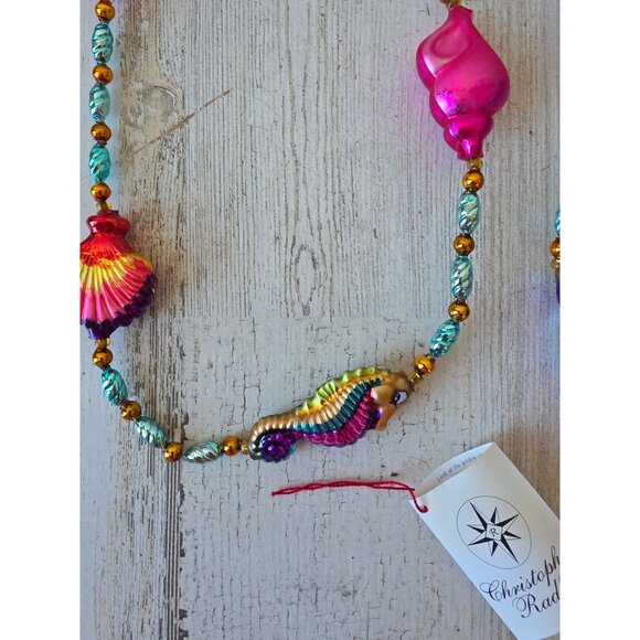 Radko seaside greetings seahorse shell Garland RARE Xmas glass tropical pink rai - Picture 6 of 15